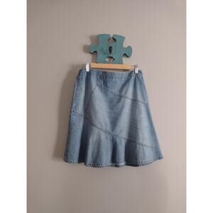 Sigrid Olsen Denim Skirt Flouncy Hem Preppy Indie 100% Cotton Size 8 Petite